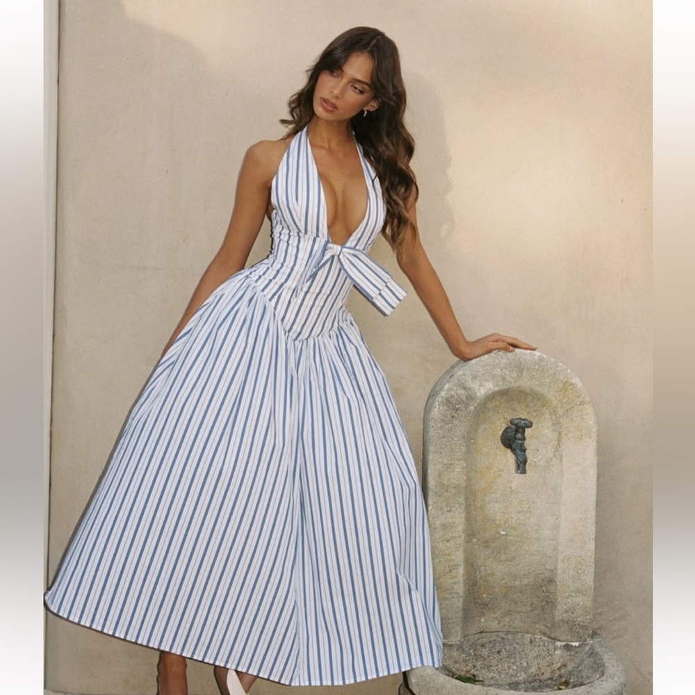 Mackenna Navy Stripe Halter Smock
Back Maxi Dress - Picture 5 of 8